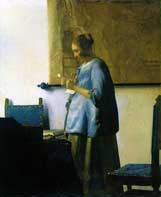 Woman in Blue Reading a Letter